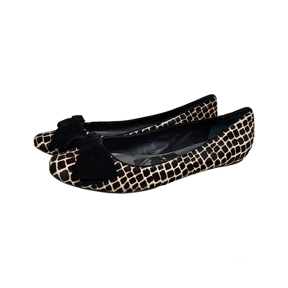 Via Spiga Calf Hair Leather Animal Print Flat Slip On Shoes Size 7.5